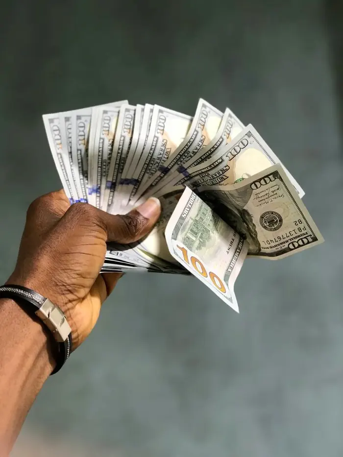 A hand fanning out US dollar notes — what a global remote salary pays