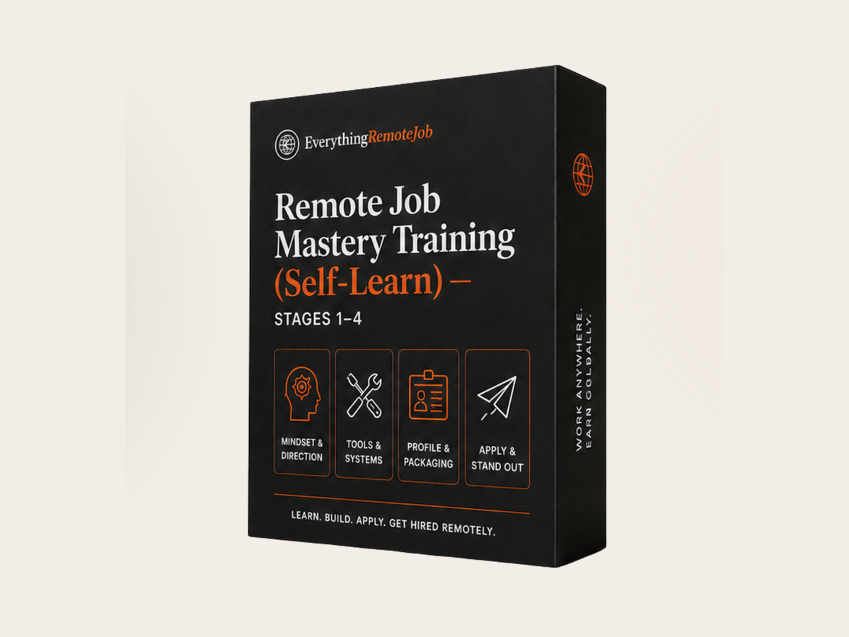 The boxed self-paced remote job training pack, Stages 1 to 4, on a cream background
