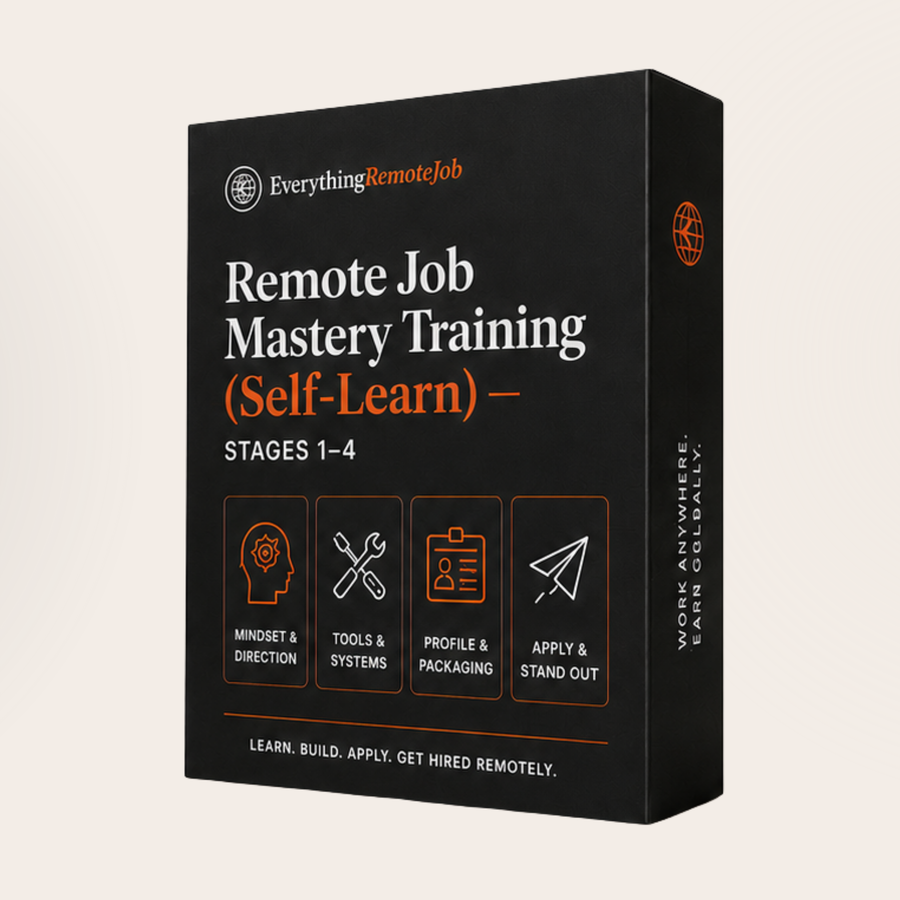 The boxed self-paced remote job training pack, Stages 1 to 4, photographed on a cream background